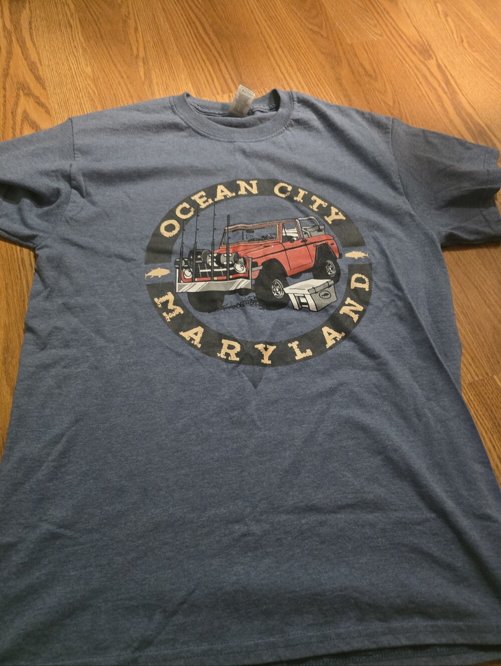 Gildan Blue Ocean City Maryland Graphic Tee with Red Truck